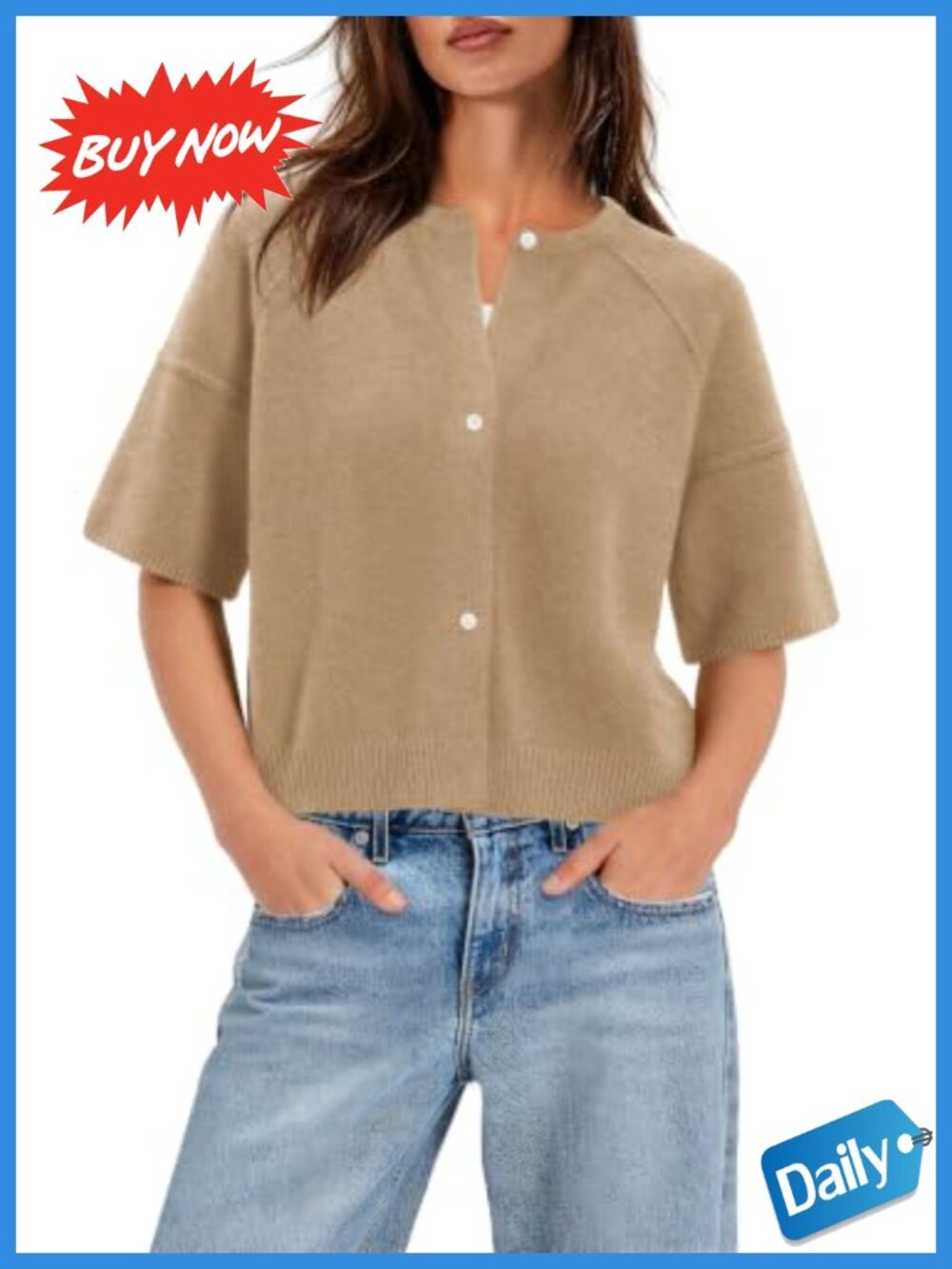 Lightweight Cropped Cardigan Short Sleeve Button Down Sweater